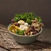 Vajilla estilo hot pot Shanhuansanshanshan, plato de tres crujientes de verduras, plato en forma de barco de hongo enoki con imitación de veta de madera