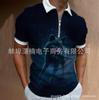 Polo para hombre con estampado digital 3D de lobo, camiseta de manga corta con cremallera, gran oferta 2023