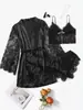 Lingerie Sexy Europeia e Americana Popular Rendas Suspensórios de Renda Shorts de Renda Robe Conjunto de Três Peças