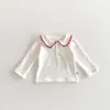 Conjunto de Outono Estilo Coreano para Bebês Meninas, Calça Fashion com Alça de Babado e Gola Peter Pan de Renda, Conjunto de Duas Peças Elegante de Manga Longa