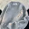 Suéter desgastado transfronterizo para otoño e invierno para hombres, jersey de cuello redondo, tejido de punto juvenil de moda estilo callejero retro americano japonés