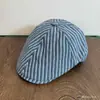 Boina Rayada Retro Japonesa para Mujer, Verano Fina Transpirable Versátil Adelgazante Protector Solar Sombrilla Sombrero para Llevar Hacia Adelante