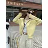 Foto Real de Cardigan de Punto Bordado Suelto de Cuello Redondo Estilo Coreano de Otoño con Botones, Reductor de Edad, Suéter Chaqueta Casual Versátil para Mujer