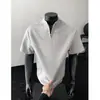 Produto Mais Vendido Fotos Reais Estilo Americano Desconstruído Meio Zíper Gola Alta Manga Curta Camiseta Unissex Casual Ombro Normal Cor Sólida Versátil
