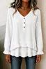Novidade Outono/Inverno 2026 Roupas Femininas Transfronteiriças: Blusa Feminina de Manga Longa com Gola V Franzida e Barra Irregular