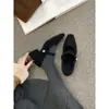 Sapatos femininos de inverno cinza, bico quadrado, salto grosso, estilo francês elegante, forrados com fleece, sapatos Mary Jane de pele de salto alto