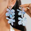 Pendientes de Borla con Corazón de Resina y Flor de Aguja de Plata Transfronterizos Europeos y Americanos con Diamantes, Pendientes de Estilo Dulce, Pendientes Exagerados de Alta Gama para Mujer