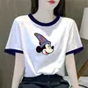 Camiseta de Manga Curta para Mulheres, Comércio Exterior Transfronteiriço, Corte Solto, Emagrecedora, Estampa de Desenho Animado, Gola Redonda, Blusa de Manga Meia-Manga, Tendência