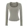 Moda Feminina Nova Outono 2026: Estilo Puro e Sedutor, Camiseta Básica Estilosa, Camiseta de Manga Longa Justa, Top Curto para Mulheres