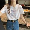 Camiseta Feminina de Verão de Manga Curta Algodão Puro Solta e Versátil Harajuku Desenho Animado Casual Branca Manga Média Top Moda Camiseta Feminina