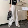 Calça jeans feminina de cintura alta off-white para primavera e outono, corte reto solto para o verão, para usar no outono, novo estilo 2026, calça cargo estilo pai