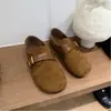 Primer Encuentro Jiping Plano Birkenstock Zapatos Individuales Mujer 2026 Nuevo Retro Hebilla de Cuero Mocasines sin Cordones Mujer