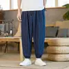 Comercio Exterior Transfronterizo Moda Japonesa y Coreana Pantalones Cortos Sueltos Rayados de Algodón y Lino para Hombre, Transpirables, Anti-arrugas, Pantalones Jogger Harem Retro