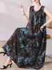 Vestido de algodão e seda plus size super emagrecedor e que valoriza a silhueta, estilo novo para usar por cima, vestido casual A-line floral sem mangas solto e jovial