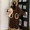 Pijama de mapache de dibujos animados lindo y de alta calidad, bata larga cálida de invierno con capucha, ropa de estar casual para niñas