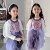 Celebridade da Internet 2026 Estilo Outono Meninas Vestido Roxo Elegante Vestido de Princesa Borboleta Sem Mangas Pérola Vestido Bolo
