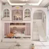 Se puede clavar como una litera de madera maciza, cama de castillo de princesa, litera de casa en el árbol para niña con arco.