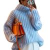 [Personalización Tejida] Otoño e Invierno Estilo Holgado Perezoso Versátil Tejido Grueso Cuello Alto Largo Medio Suéter de Punto Chaqueta para Mujer