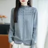 Cárdigan suéter de ganchillo 100% algodón de cuello medio para mujer, nuevo estilo otoño e invierno, casual y adelgazante, top de punto versátil
