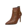 Comércio exterior tamanho grande Novas botas Martin salto alto moda europeia e americana bico fino salto fino botas curtas femininas sapatos