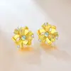 Nuevos Pendientes de Bola de Flor de Jade Natural con Textura Metálica Estilo Chino, Pendientes Simples de Personalidad Estilo Ins Vintage para Mujer