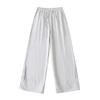 Calça de Verão Listrada de Cintura Baixa Solta de Perna Larga Estilo Preguiçoso para Casa Cordão Caimento Casual Reta Longa