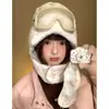 Nuevo Sombrero Lei Feng de Felpa Gruesa Estampado Lindo de Invierno para Mujeres con Circunferencia de Cabeza Grande, Gorro Pulóver a Prueba de Frío para Ciclismo para Calidez