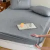 Lençol de Cama Acolchoado de Algodão de Alta Densidade Estilo Coreano com Listras Retas Ajustado para Uso Doméstico Antiderrapante Respirável Resistente ao Desgaste Capa de Cama Totalmente Fechada