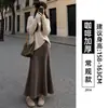 Saia cinza evasê para mulheres, novo estilo outono 2026, elegante, casual, modeladora, cintura alta elástica, sereia, justa ao corpo, saia longa
