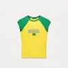 Camiseta de Manga Corta de Verano Estilo Americano con Estampado de Letras 2026 Estilo Hip-Hop High Street Bloques de Color Ajustada Cuello Redondo