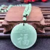 Colar com Pingente de Repolho de Jade Sintético Pingente Pixiu Kirin de Jade Sintético Corrente de Lã Verde Escuro Cartão Vazio Pingente de Buda Joias