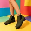Botas Chelsea de Camurça Retrô Femininas Bico Redondo Salto Bloco Solado Grosso Botas Martin Botas Femininas Outono Inverno Transfronteiriças