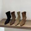 Botas de Tacón Alto Puntiagudas Estrechas Otoño/Invierno 2026 para Mujer Tacón Fino Francés Botines de Ante Retro con Cremallera Trasera Botas de Moda Elásticas