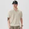 Suéter de Tricô Gola Lapela Cor Sólida Manga Curta Masculino Verão 2026 Novo Retro Simples Solto Emagrecedor Versátil Casual Top