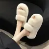 Aumentou 7CM de espessura sola de pelúcia chinelos para mulheres forro de fleece interior espessado quente tira dupla chinelos para mulheres Atacado