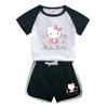 Traje de verano para niñas con estampado de dibujos animados de Hello Kitty, nuevo traje informal de dos piezas fino de algodón con mangas cortas y pantalones cortos