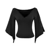 Elegante top de estilo francés con escote en V, hombros descubiertos y mangas acampanadas para mujer, nueva colección de verano, puro y seductor, conjunto de dos piezas que estiliza y tiene caída