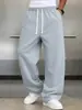 Pantalones Casuales Rectos de Pierna Ancha con Cordón de Cintura Alta, Estilo Europeo y Americano, para Hombre, Versátiles, Holgados, Deportivos