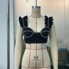 Verano Orden de Industria Pesada Top de Pescado Hueso de Diamante Espalda Descubierta Sexy Chica Picante Camisola con Volantes Corta SU3329