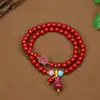 Pulseira Natural de Cinábrio com Múltiplos Círculos, Pulseira Colar com Fivela de Segurança de Areia Dourada Roxa de Alto Teor, Feita à Mão com Contas, para Transferir Riqueza