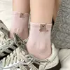Calcetines de dibujos animados para mujer, estilo fino de verano, diseño de cachorro, transpirables, que absorben la humedad, que absorben el sudor, lindos calcetines largos de media pantorrilla tridimensionales para estudiantes