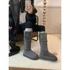 Botas de Neve Cinzas para Mulheres, Cano Longo, Novo Estilo Inverno 2025, Sola Grossa, Pequenas, Que Aumentam a Altura, Forradas com Lã, Espessas, Quentes, Sapatos de Algodão