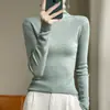 Suéter de Punto de Cuello Alto de Manga Larga Estilo Coreano para Mujer Otoño/Invierno Jersey de Lana Ajustado Capa Base Suéter Delgado
