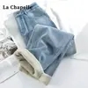 Jeans de Pierna Recta para Mujer Otoño e Invierno Forrados de Felpa Engrosados 2024 Modernos Versátiles Nueva Llegada Pantalones Cortos de Pierna Estrecha Pierna Ancha