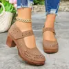Nuevos Zuecos de Verano 2026 de Comercio Exterior Talla Grande con Tacones Gruesos Altos, Diseño Hueco, Correa de Velcro, Sandalias Casuales para Exteriores para Mujer Talla 43