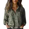 Las camisas de estilo europeo y americano más vendidas de Amazon para otoño e invierno: camisas de mujer de manga larga con estampado digital floral 3D retro y diseño de solapa literario y vintage
