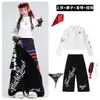 Figurino de jazz infantil, conjunto de roupa de dança preto e branco estiloso com gola alta, estilo jazz, roupa de performance de street dance moderna para meninas