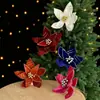 Nuevo Rojo Vino Navidad Terciopelo Rojo Flor de Navidad Color Champaña Lentejuela Flor Artificial Guirnalda Árbol de Navidad Accesorios DIY