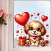 Perro con Flores en la Mano Ventana con Forma de Corazón Pegatina Estática para Vidrio Adecuada para Dormitorio, Sala de Estar, Balcón, Decoración Festiva
