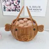 Cesta de Almacenamiento Tejida de Mimbre Sintético, Bolso de Mano para el Hogar, Cesta Redonda para Frutas, Cesta para Picnic al Aire Libre, Cesta de Regalo